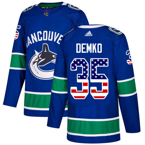 Men Adidas Vancouver Canucks #35 Thatcher Demko Blue Home Authentic USA Flag Stitched NHL Jersey->vancouver canucks->NHL Jersey